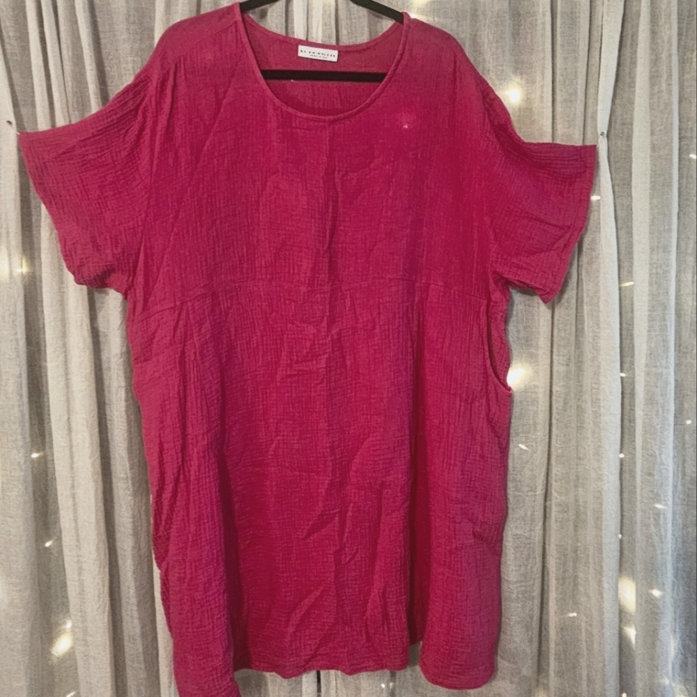 Pink BRYN WALKER Short Sleeve Dress 2X Pockets Linen Textured design